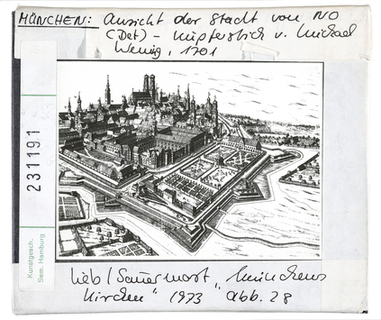 Vorschaubild München: Stadtansicht von NO, Kupferstich von Michael Wening 1701 